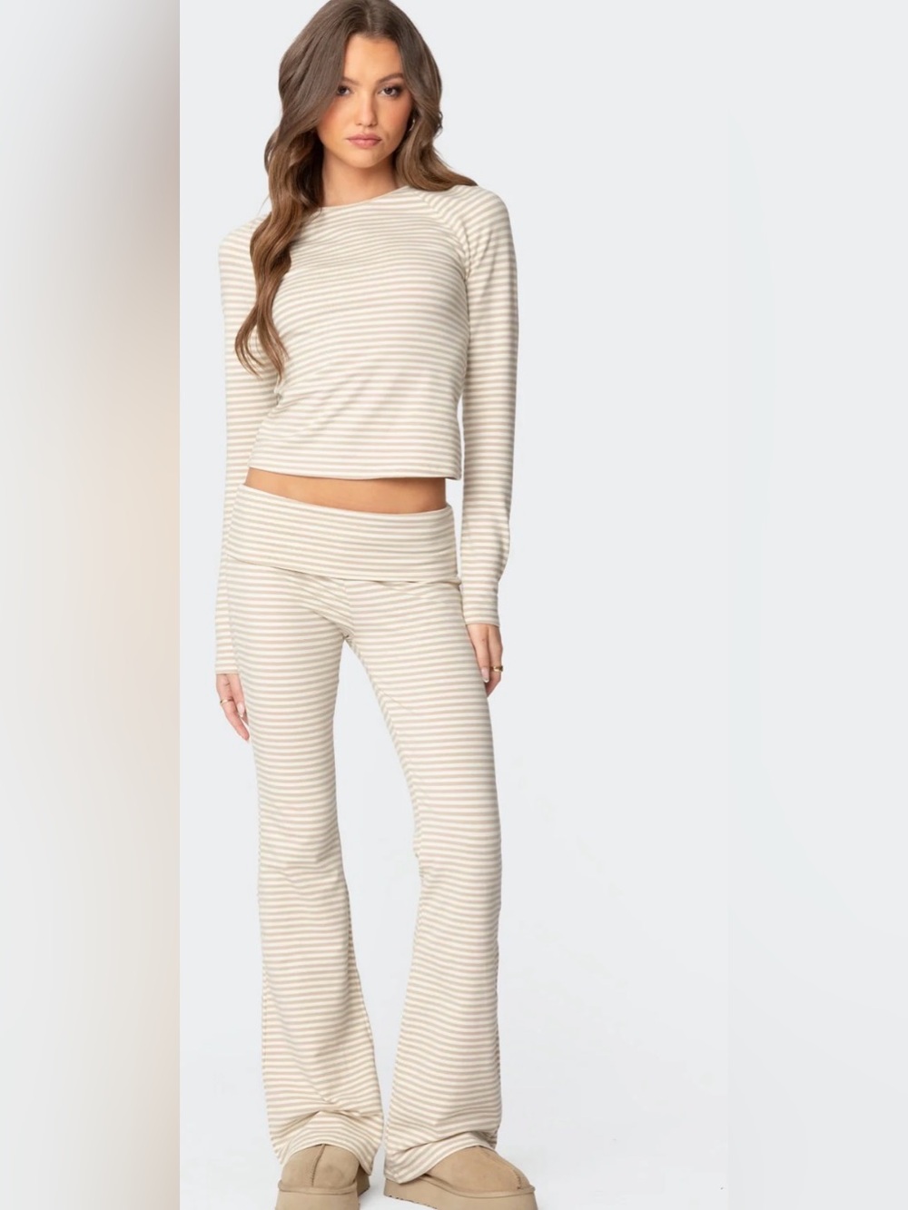 Edikted Kaeli Stripey Lounge Set - Cream & White Size S
